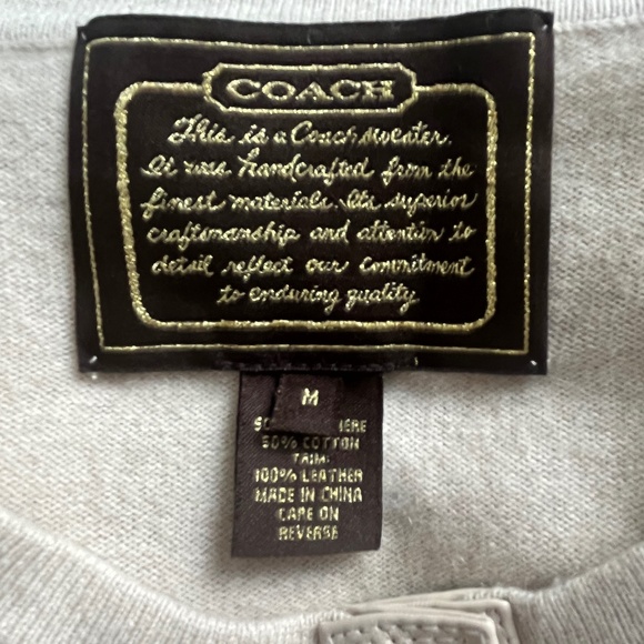 Coach Cashmere Leather Trim Buttoned Turnlock Tan Coral Career Cardigan‎ Sweater - Picture 12 of 12